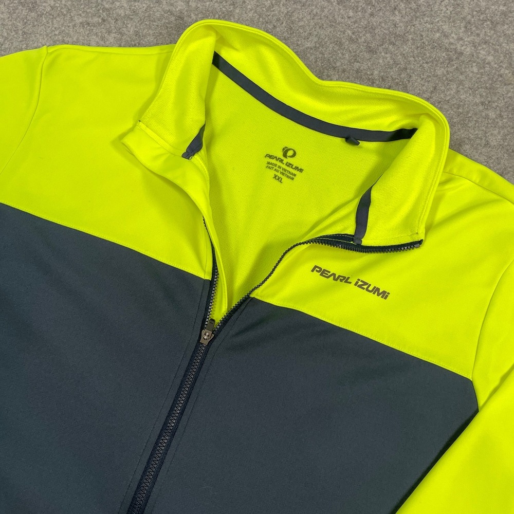 Pearl Izumi Mens Cycling Jacket XXL Neon Yellow Navy Full Zip Rear Pockets